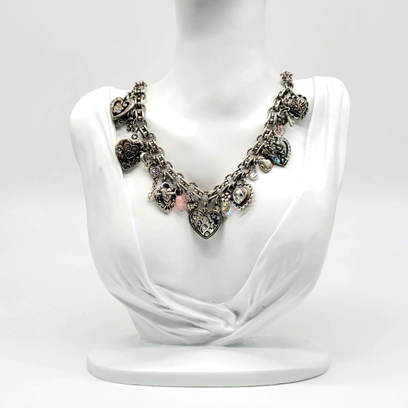 Kirks Folly Vintage Heart, Lock + Key Charm Necklace w/ Aurora Borealis Crystals - Picture 10 of 15